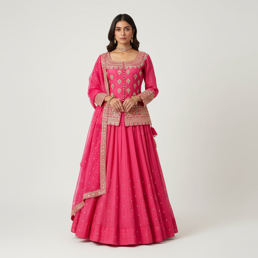 Shimmer Silk Embroidery Lehenga Set