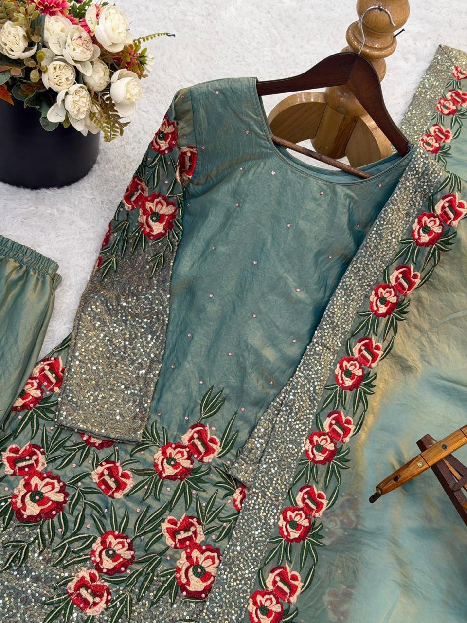 Fendy silk heavy embroidery sequin work Sharara Suit