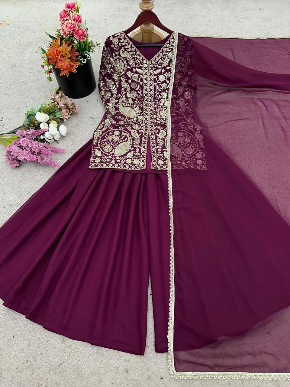 Heavy Faux Georgette Palazzo Set with elegant sequin embroidery