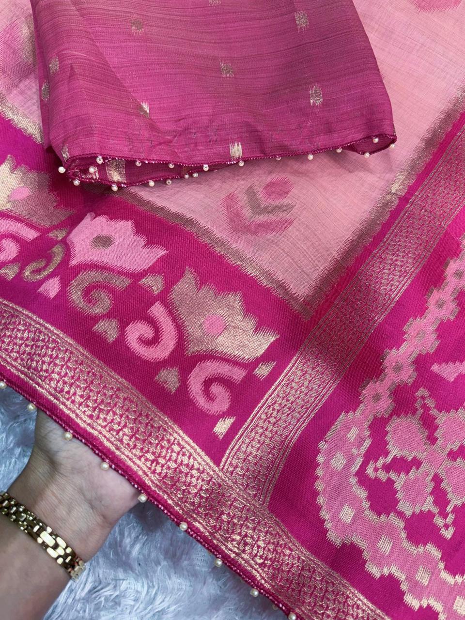Linen Cotton Designer Motif Saree