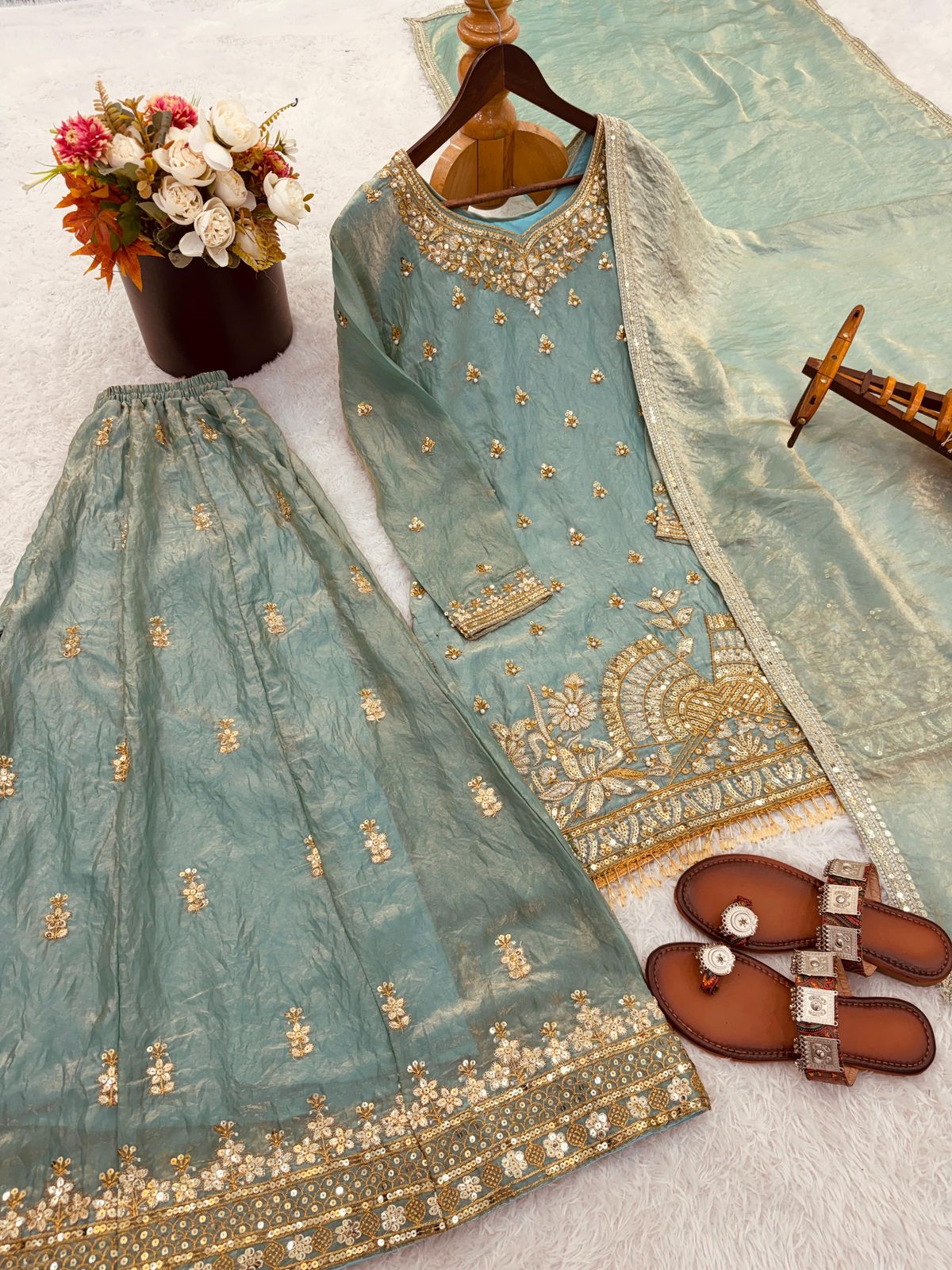 Fendy Silk Embroidered Sharara Set
