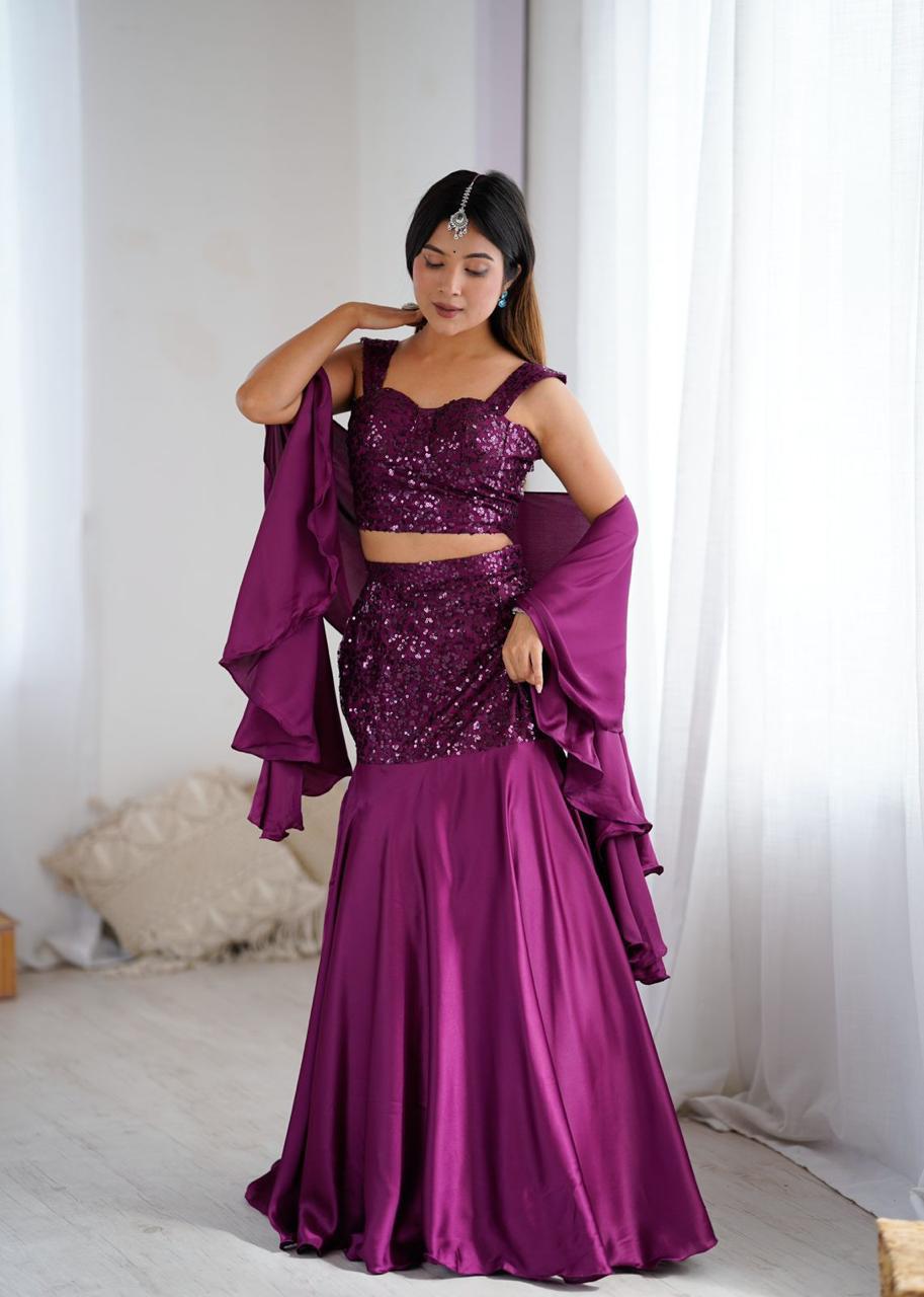 Purple FishCut Skirt with Sequin Blouse