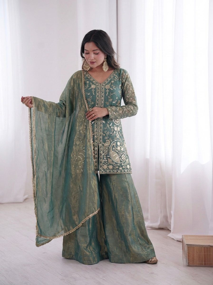 Party Wear Fendy Silk Palazzo Set