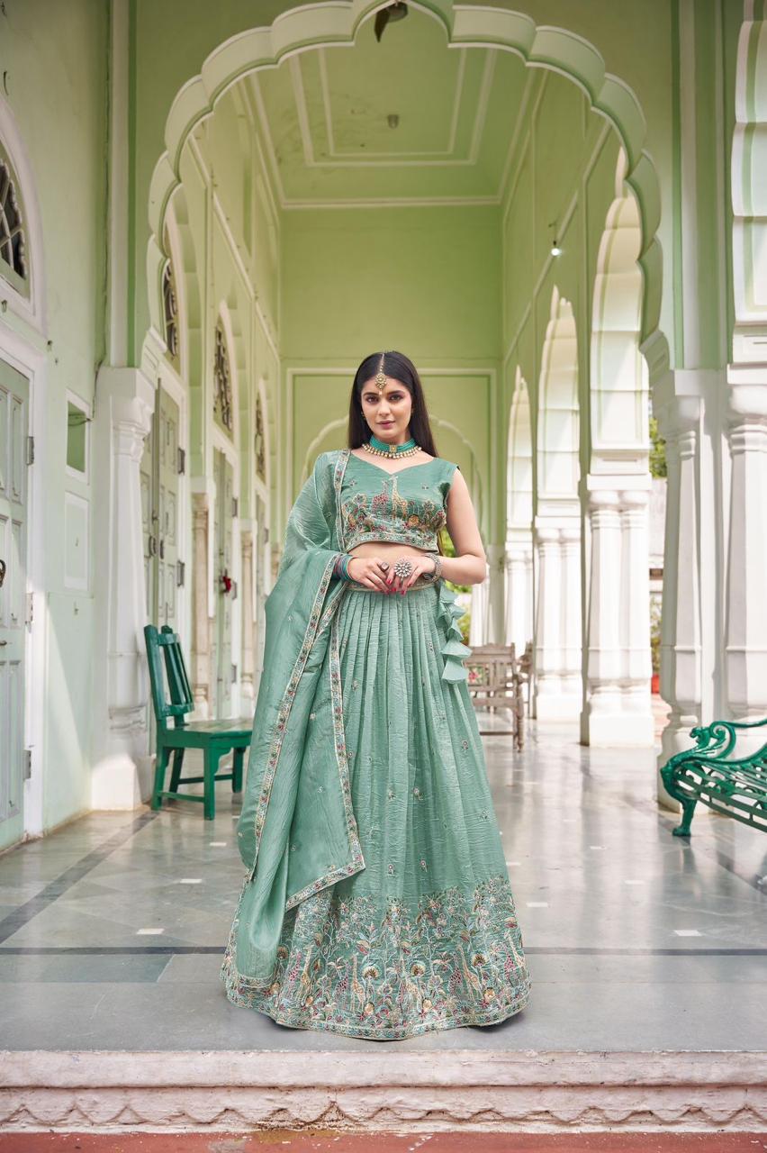 Premium Gold Crush thread and sequin embroidery Lehenga Set