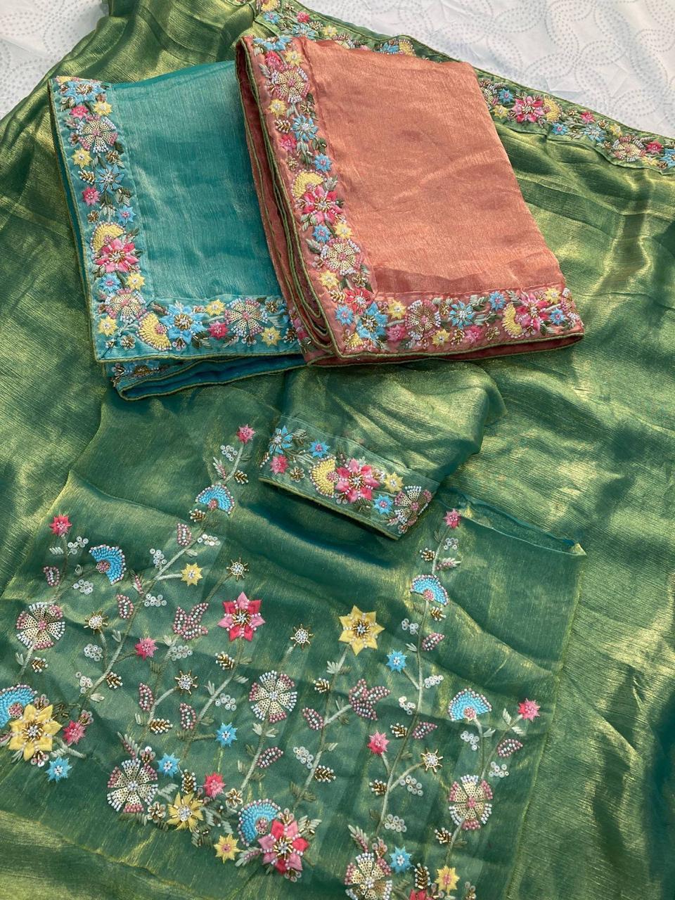 Fendy Chiffon Saree with Beaded and Embroidered Work