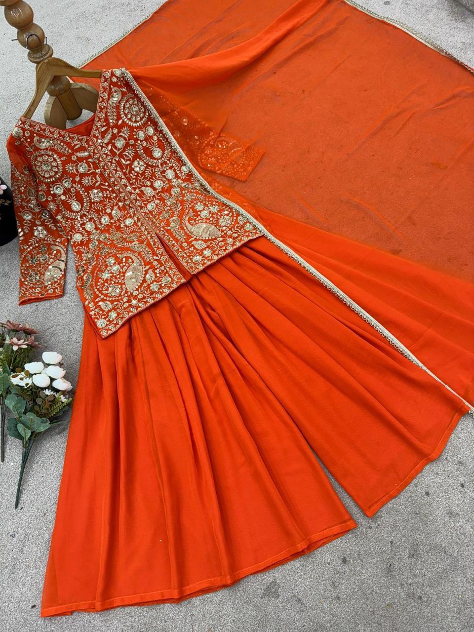 Heavy Faux Georgette Palazzo Set with elegant sequin embroidery