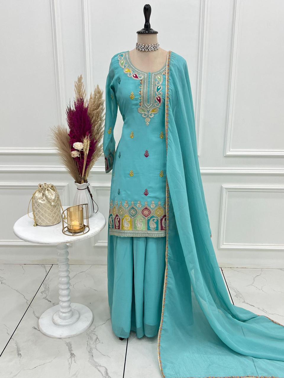 ✨ Pure Crunchy Silk Top Sharara & Dupatta Set ✨