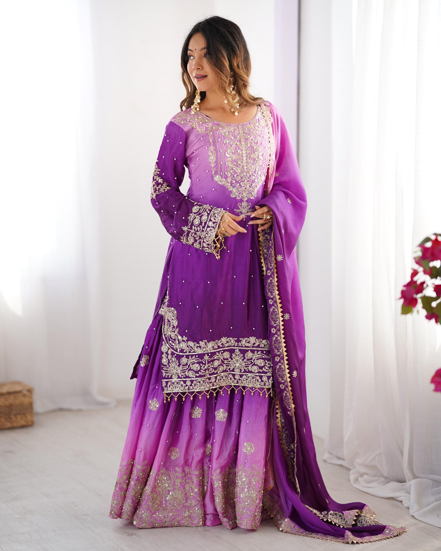 Designer Chinon rivet moti embroidery Palazzo Set ✨