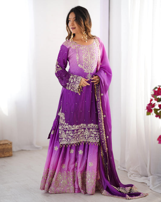Designer Chinon rivet moti embroidery Palazzo Set ✨