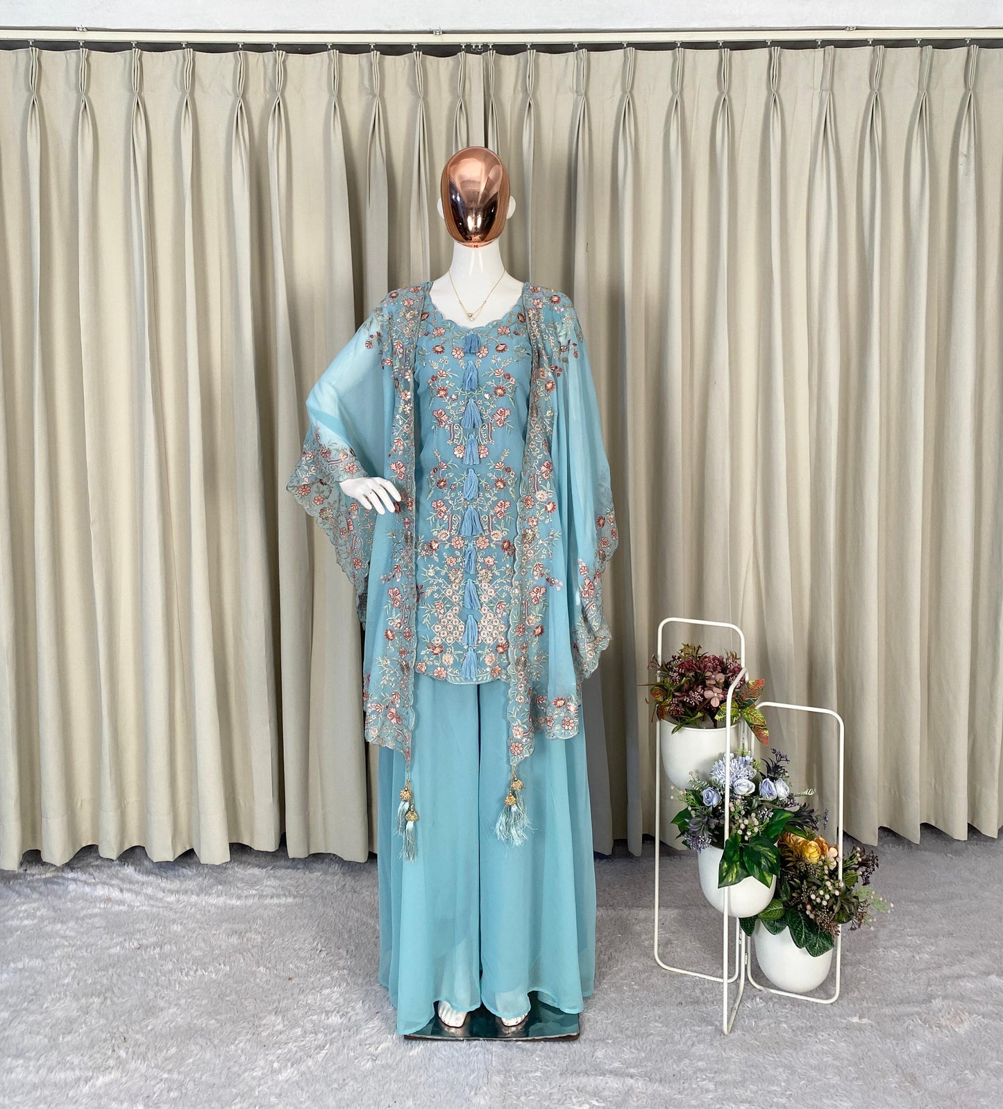 Designer Indo-Western Kurta Palazzo Set with Embroidered Shrug