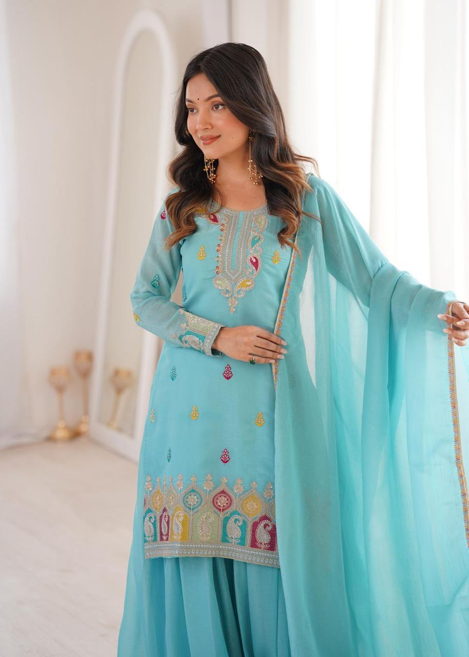 ✨ Pure Crunchy Silk Top Sharara & Dupatta Set ✨