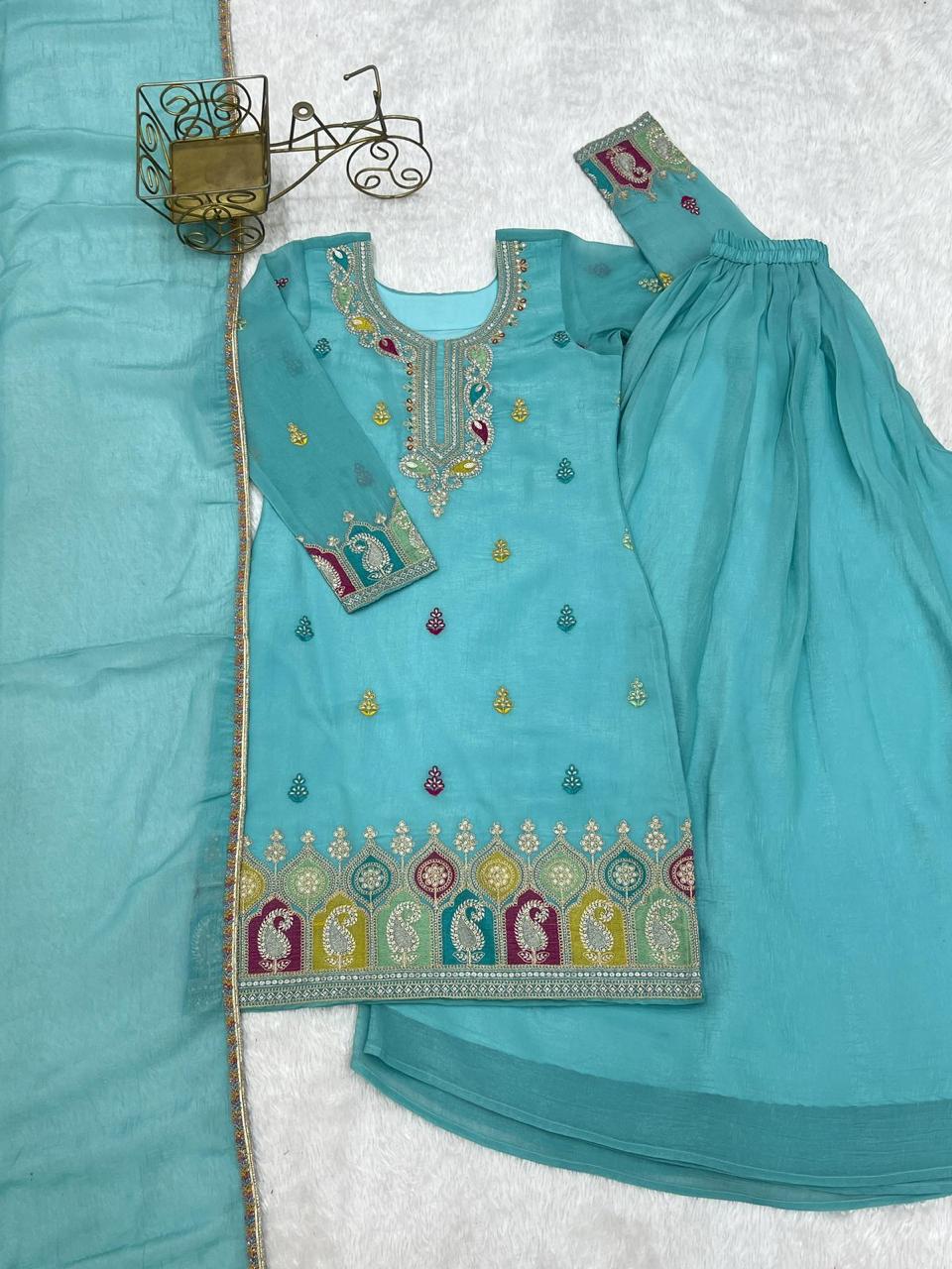 ✨ Pure Crunchy Silk Top Sharara & Dupatta Set ✨