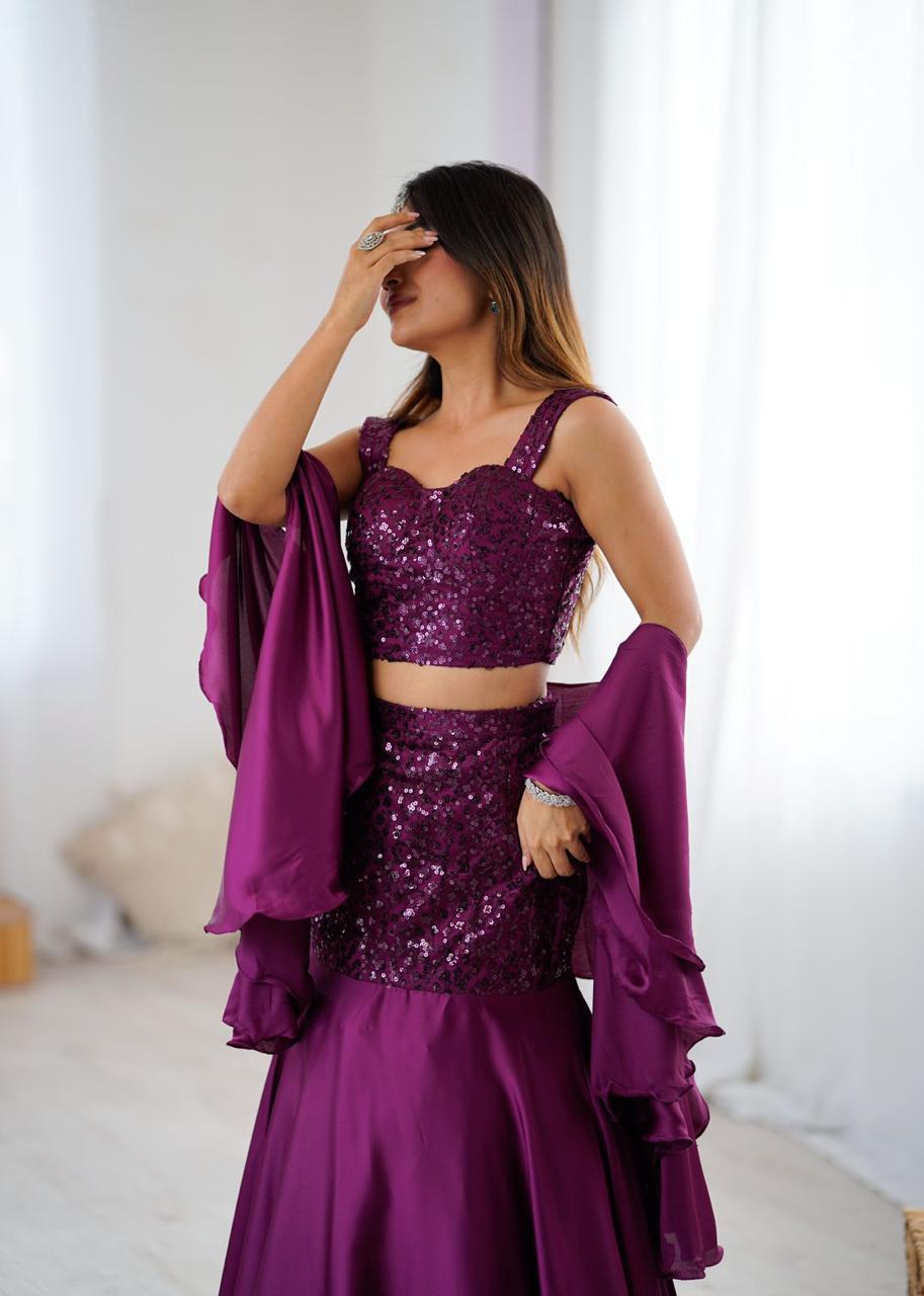 Purple FishCut Skirt with Sequin Blouse