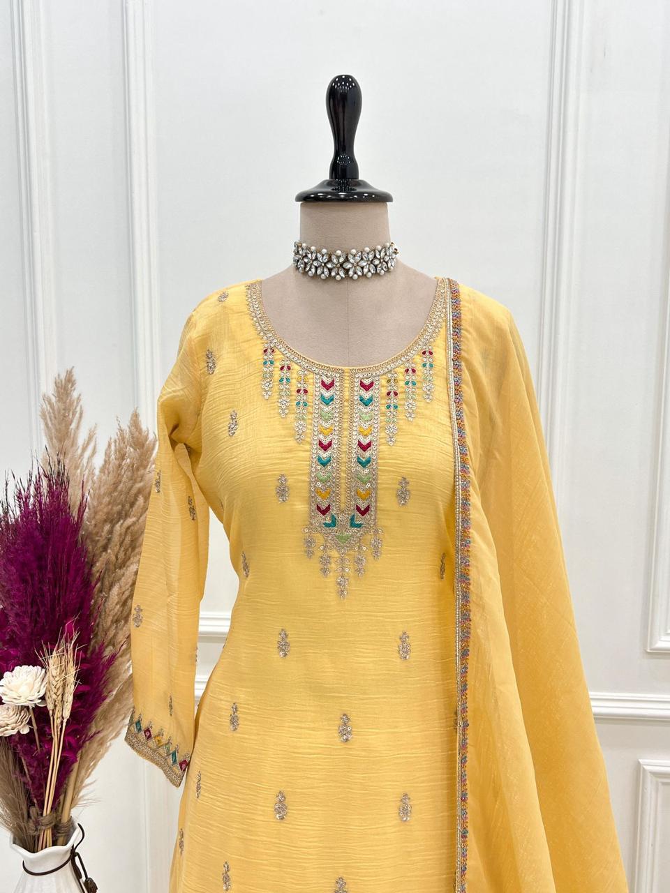 ✨ Pure Crunchy Silk Top Sharara & Dupatta Set ✨