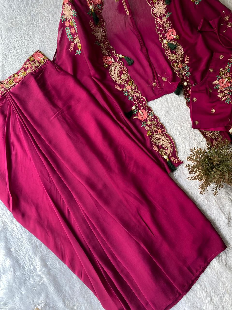 Rangoli Silk Embroidery Dhoti Shrug Set