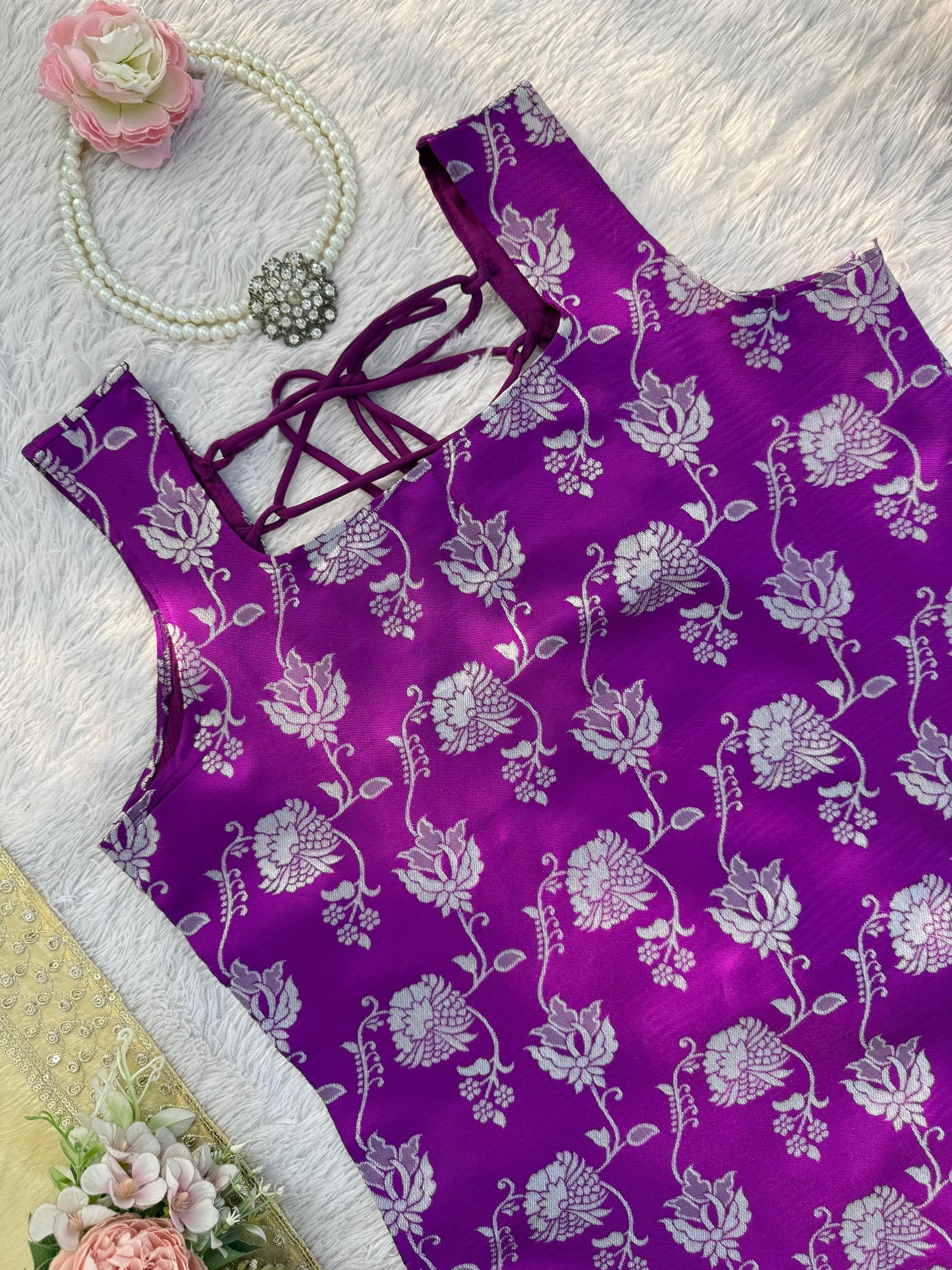 Purple Jequard Suit with Golden Palazzo Pants