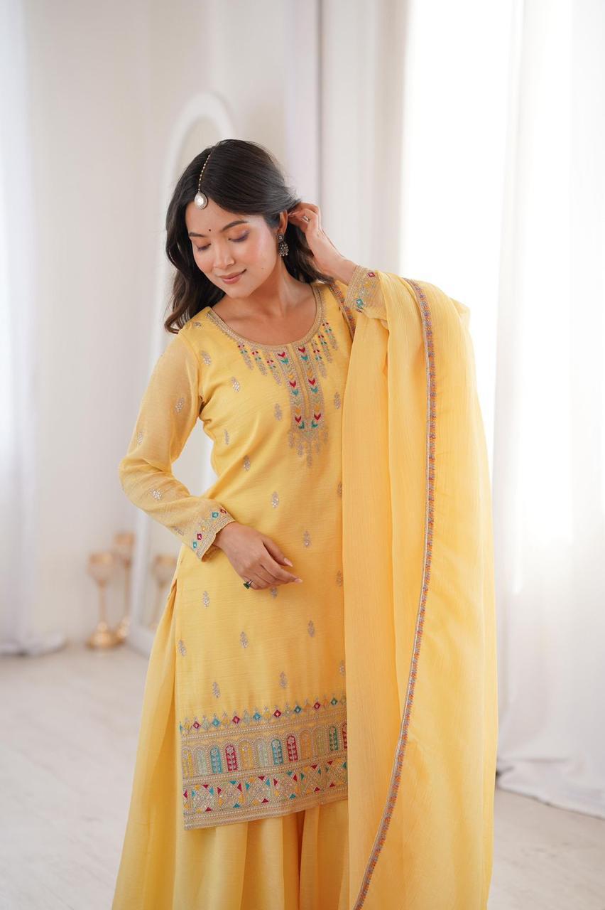 ✨ Pure Crunchy Silk Top Sharara & Dupatta Set ✨