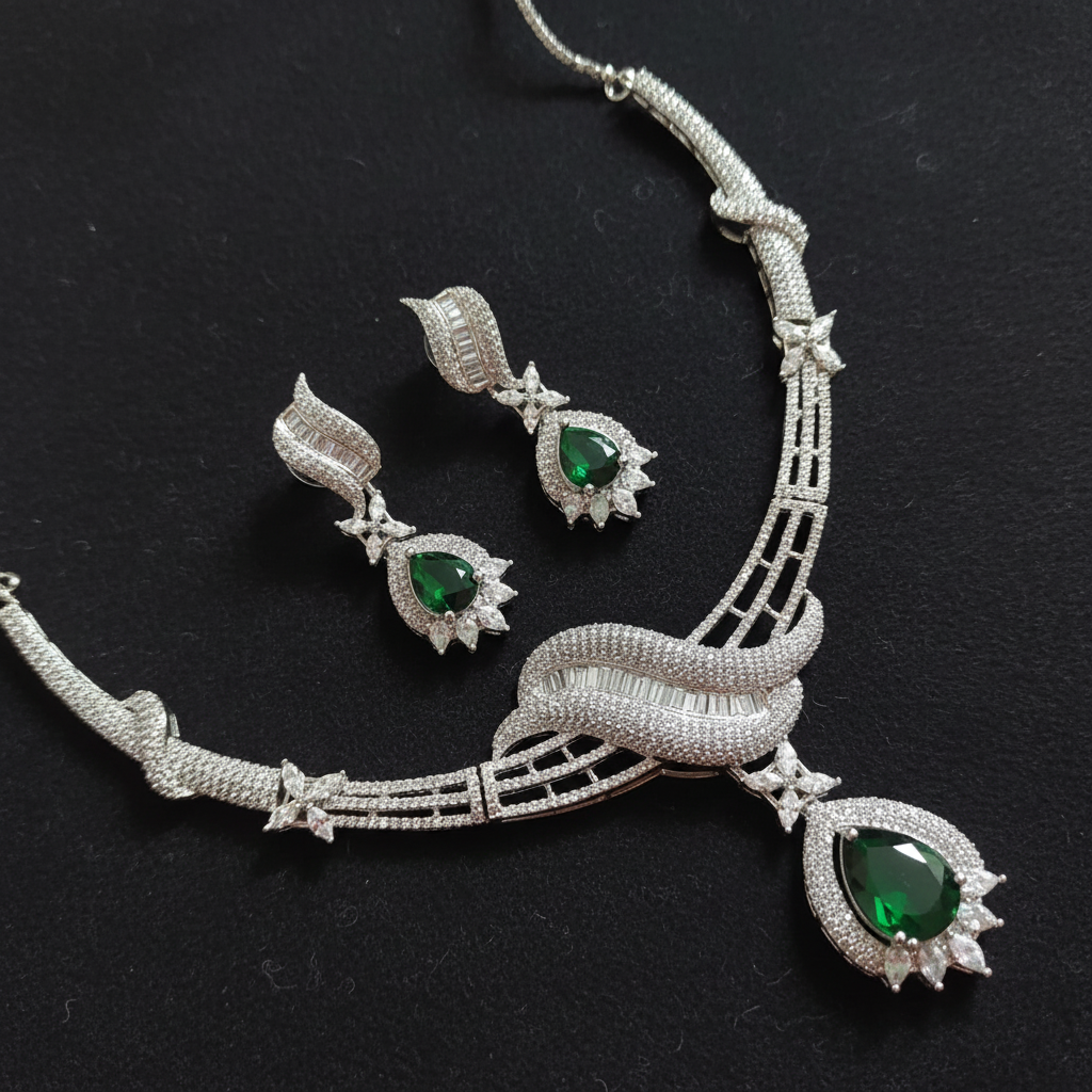 Green Necklace Set AD Neck12605