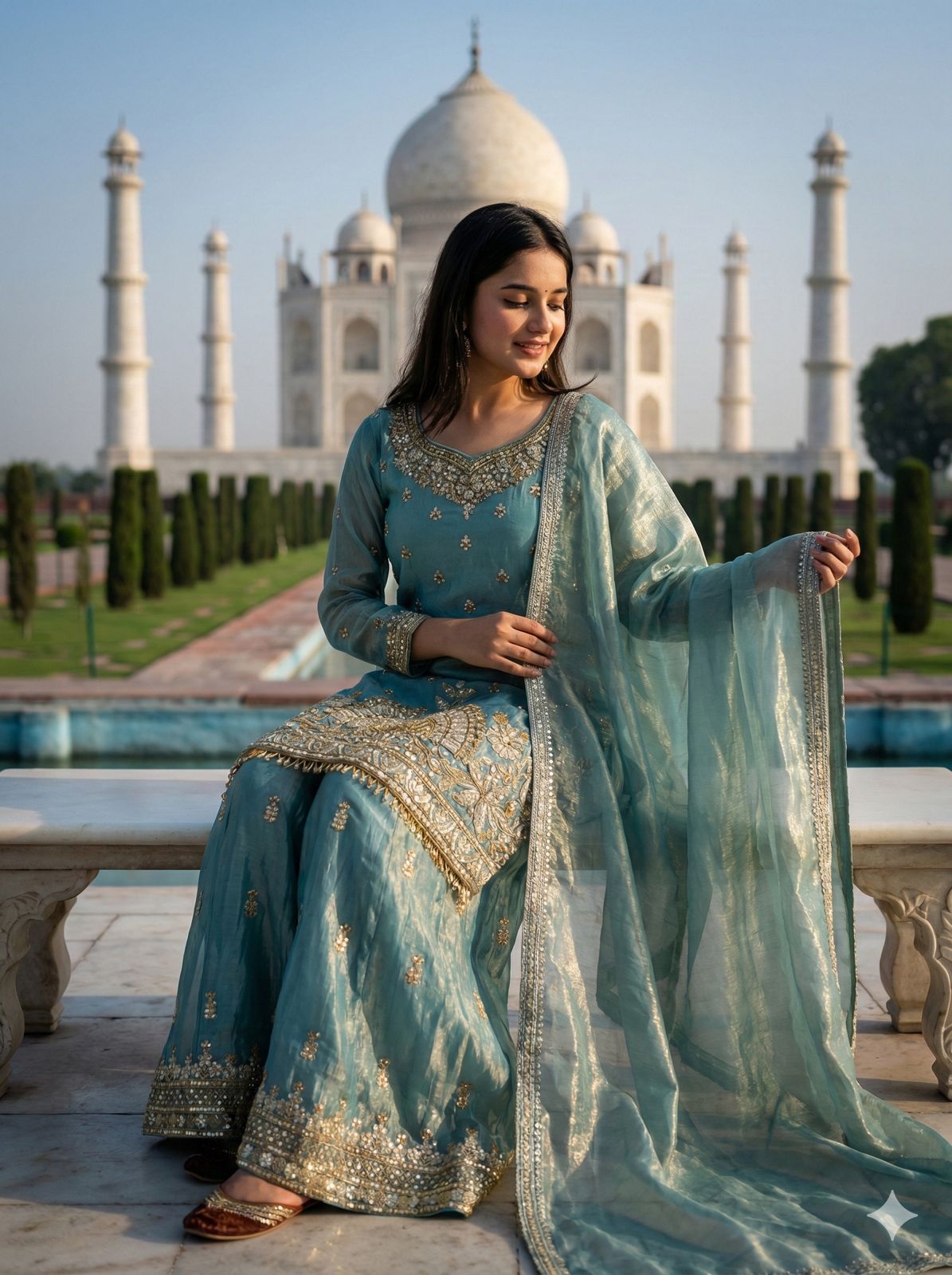 Fendy Silk Embroidered Sharara Set