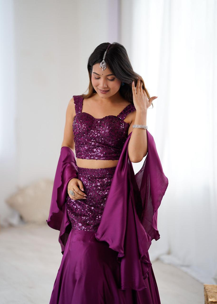 Purple FishCut Skirt with Sequin Blouse