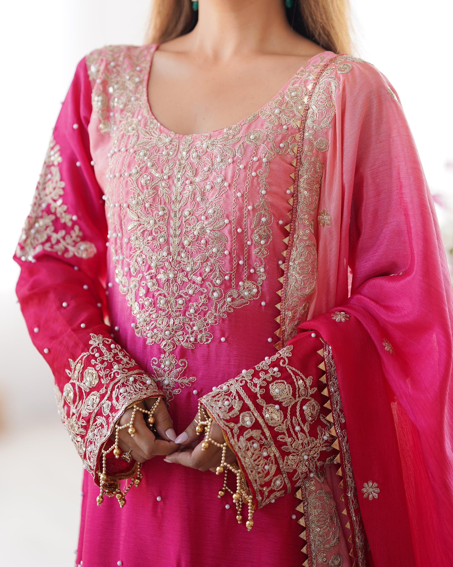 Designer Chinon rivet moti embroidery Palazzo Set ✨