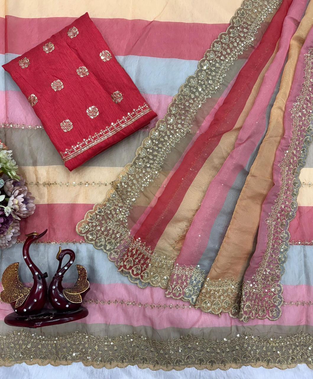 Multicolor Goldy Silk Saree with elegant print