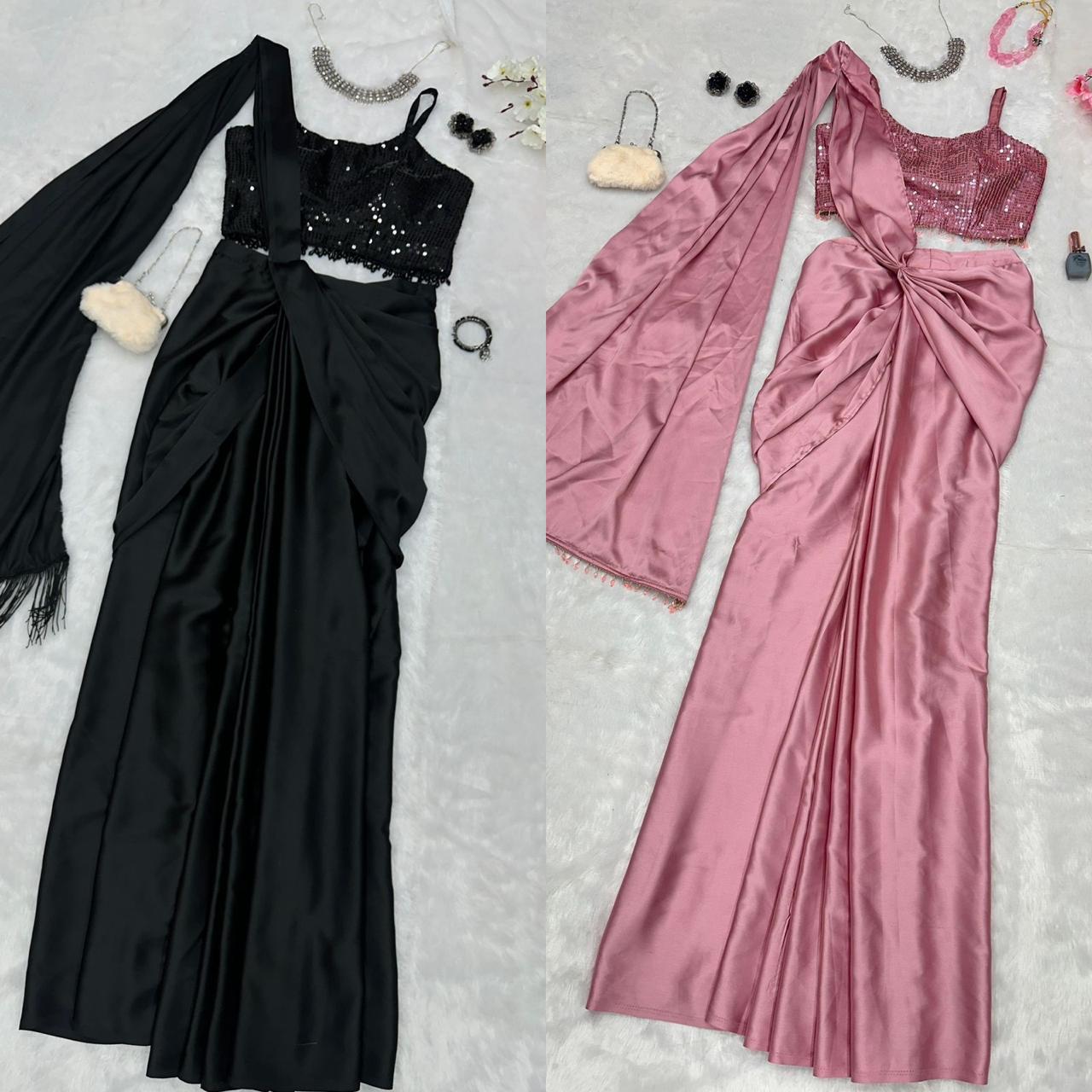 Satin Silk Ready to wear Drape Saree