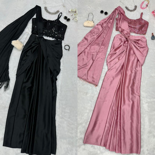 Satin Silk Ready to wear Drape Saree