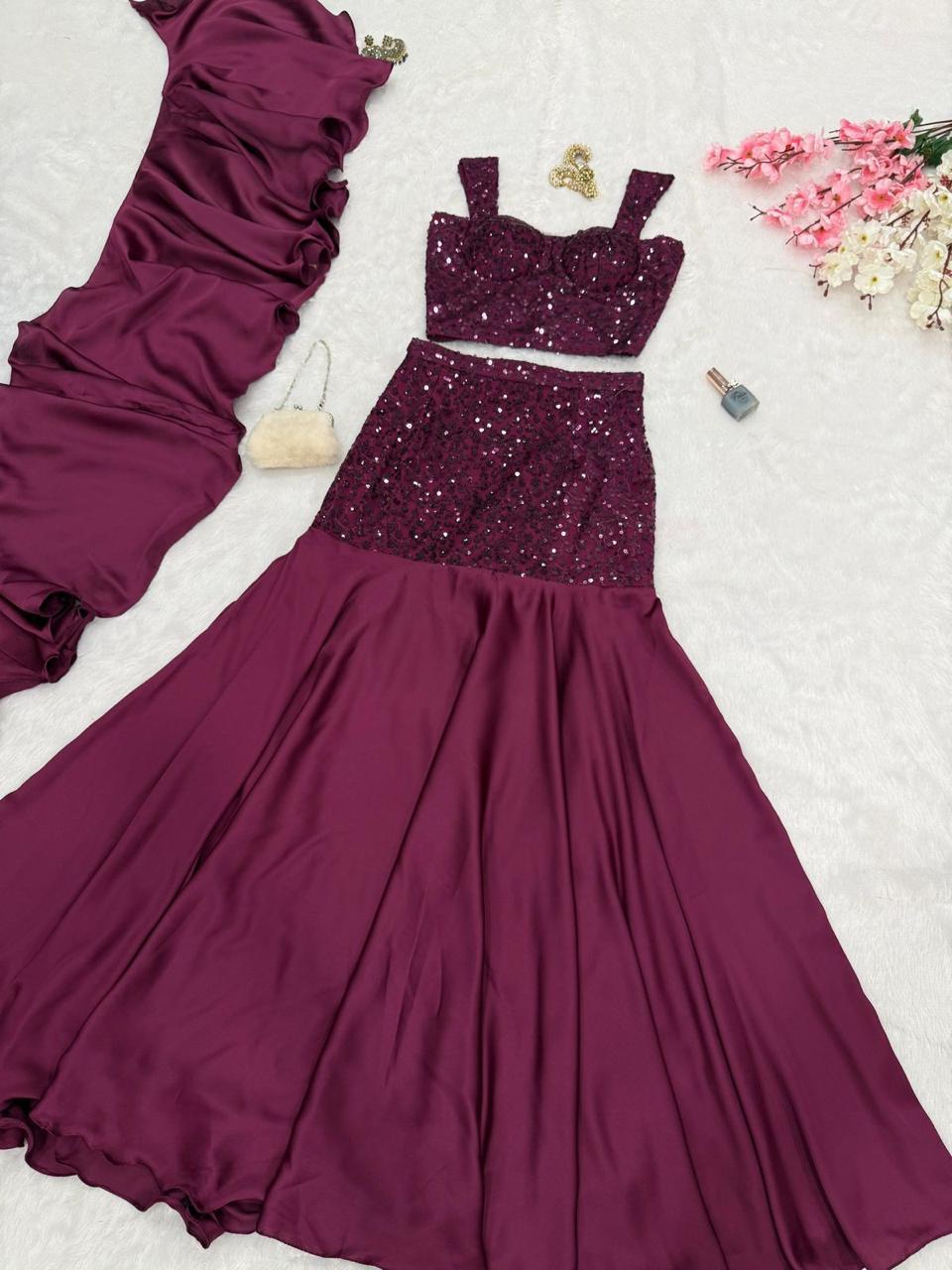 Purple FishCut Skirt with Sequin Blouse