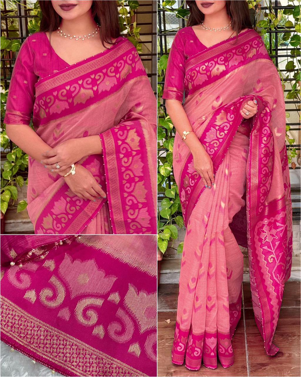 Linen Cotton Designer Motif Saree