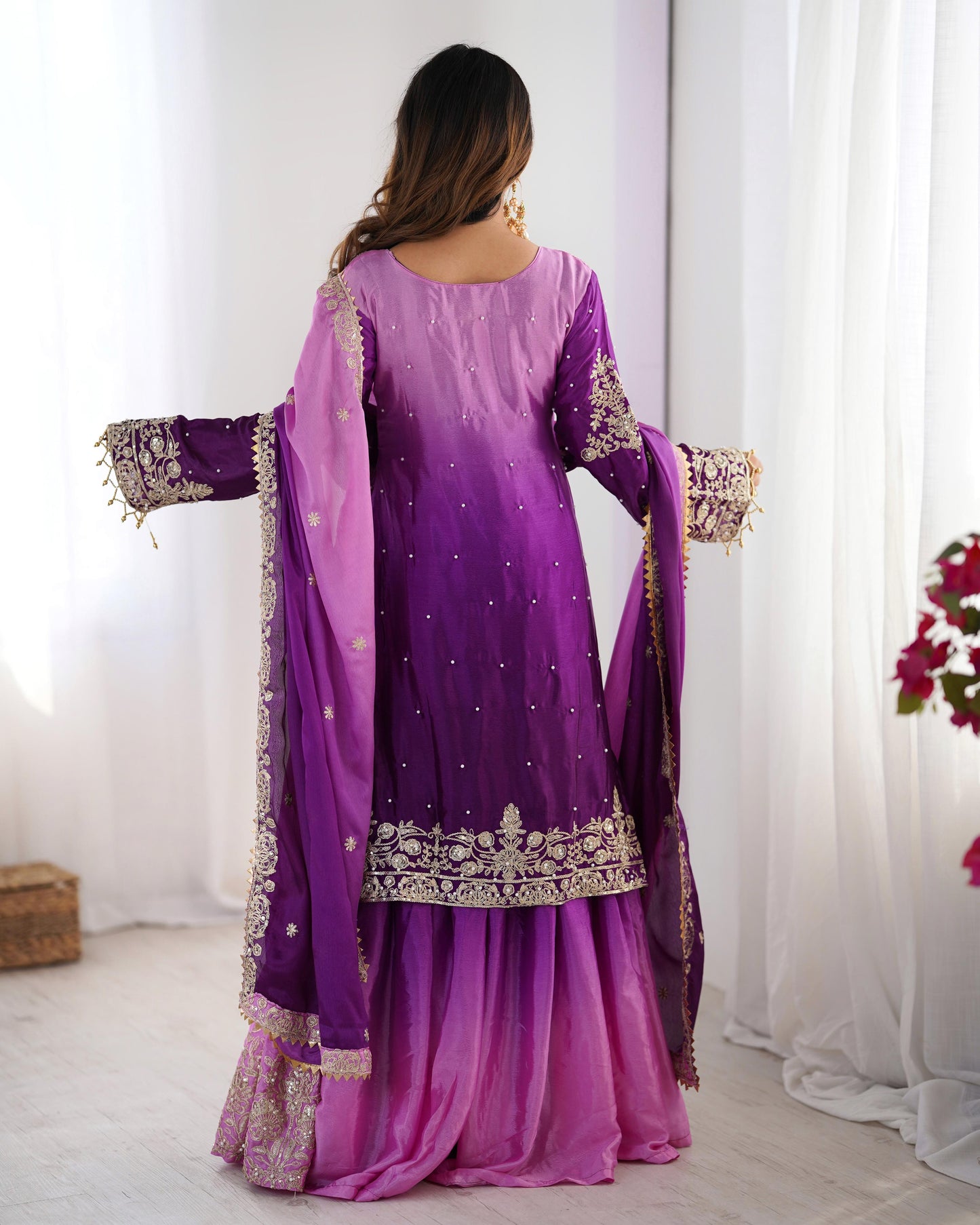 Designer Chinon rivet moti embroidery Palazzo Set ✨