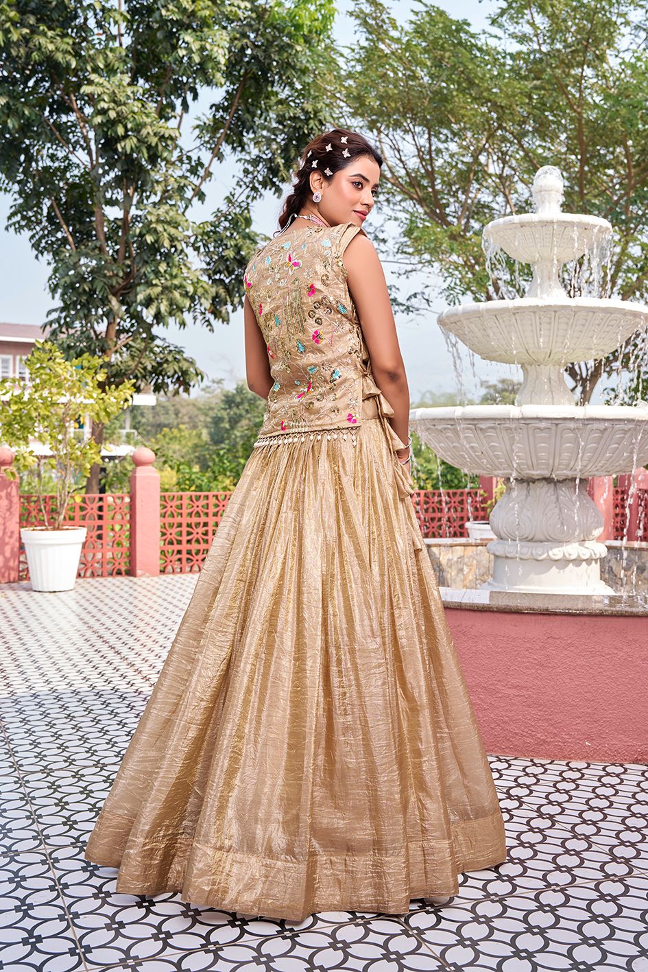 Gold Crush Lehenga With Shrug and Choli