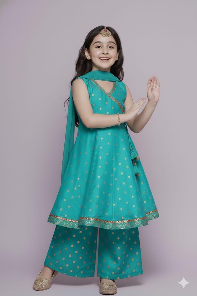 Chanderi Silk Girl Sharara Set