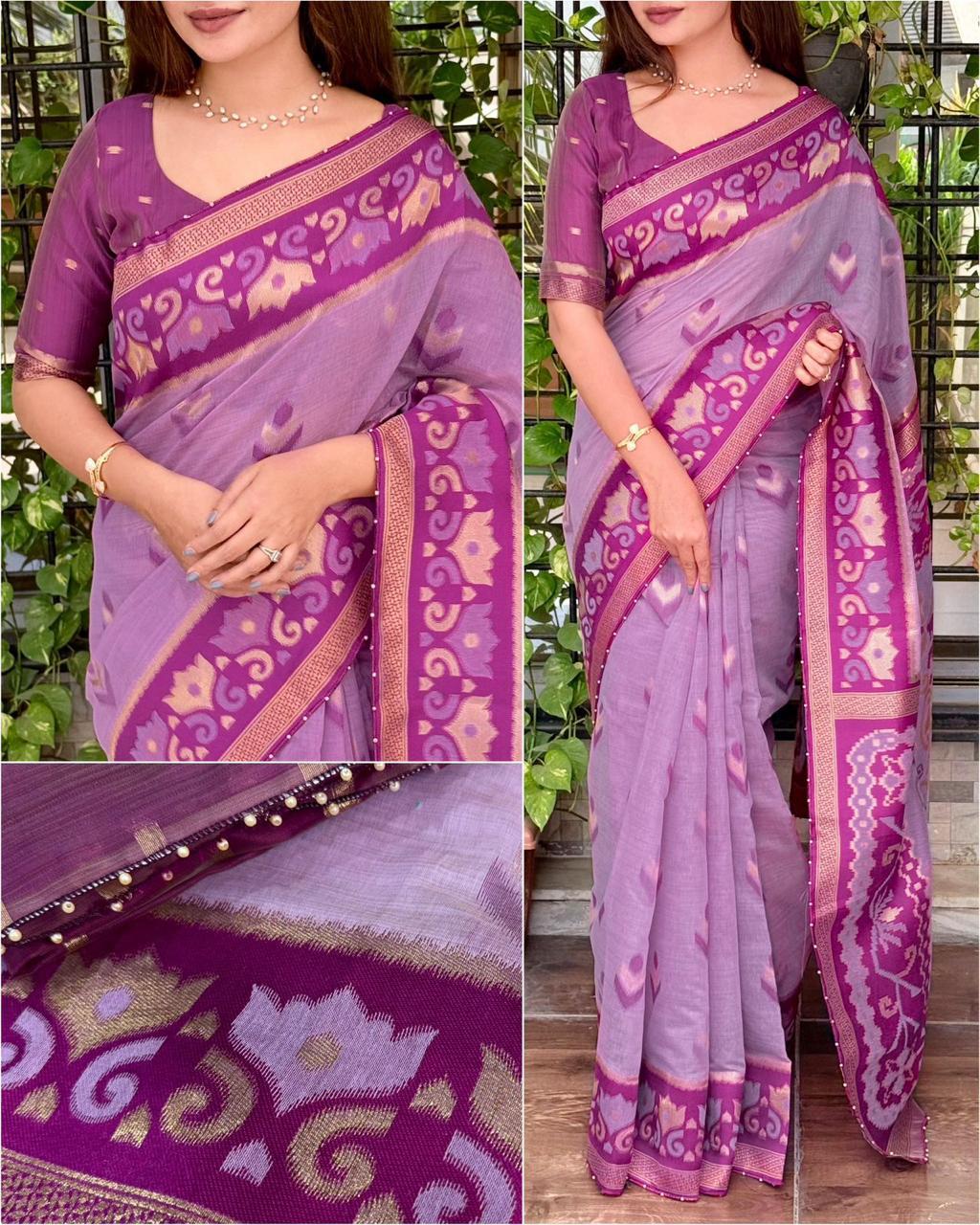 Linen Cotton Designer Motif Saree
