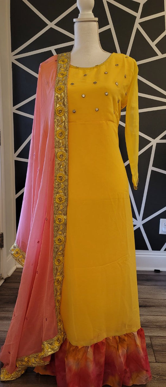 Yellow Georgette Gown/Long Kurti