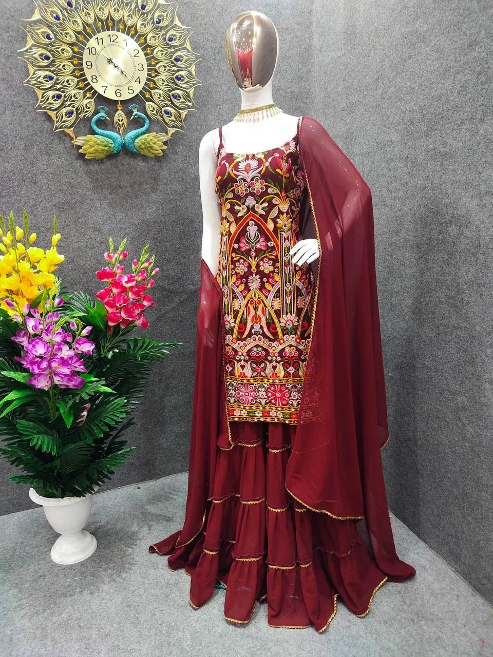(Preorder)Embroidery Sharara Suit