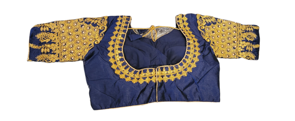Navy Blue Full Stitched Blouse with Coding Handwork