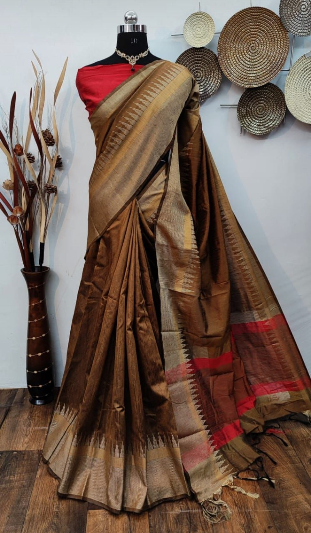 Raw Silk Saree with Temple Woven Border